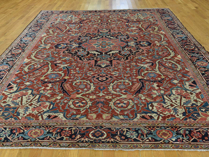 8'6" x 11'7" Vintage Hand Knotted Red Wool Rectangle Oriental Rug - MOA10237427
