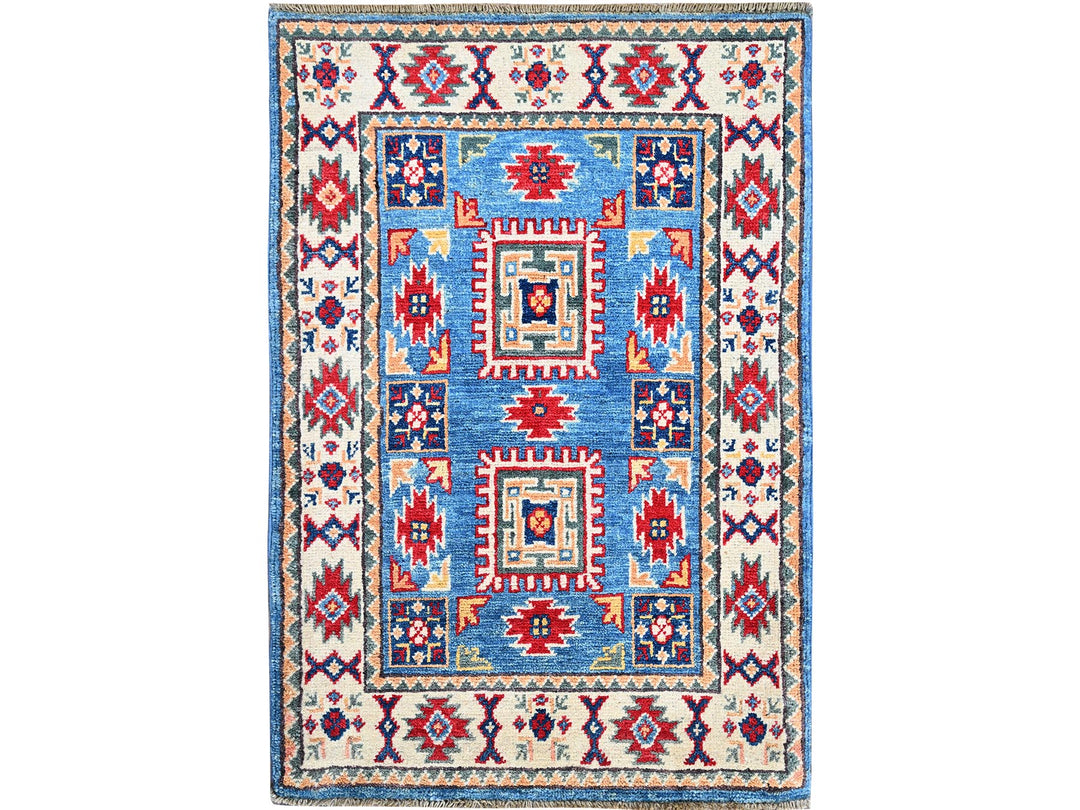 2'0" x 2'11" New Hand Knotted Blue Wool Rectangle Oriental Rug - MOA102376