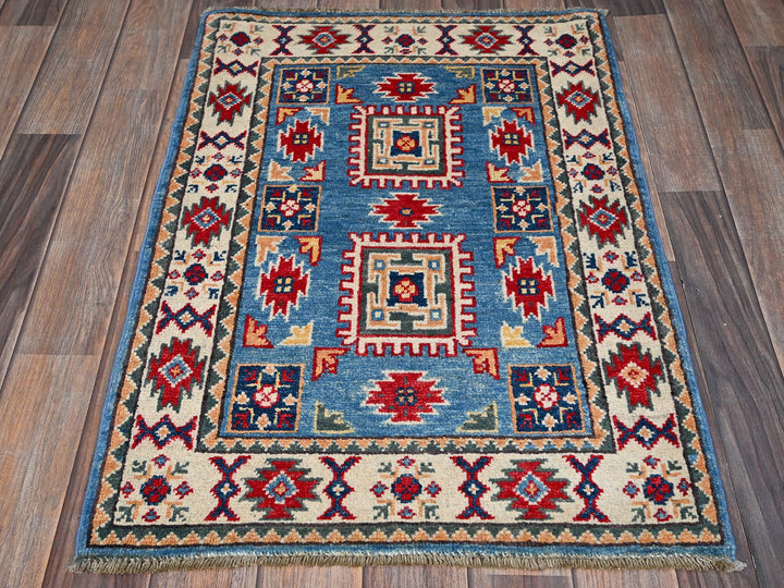 2'0" x 2'11" New Hand Knotted Blue Wool Rectangle Oriental Rug - MOA102376