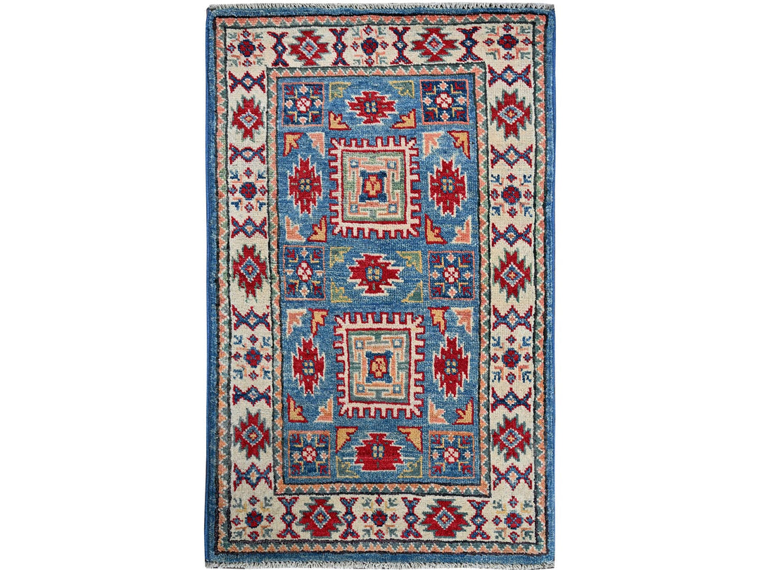 1'10" x 3'0" New Hand Knotted Blue Wool Rectangle Oriental Rug - MOA102378