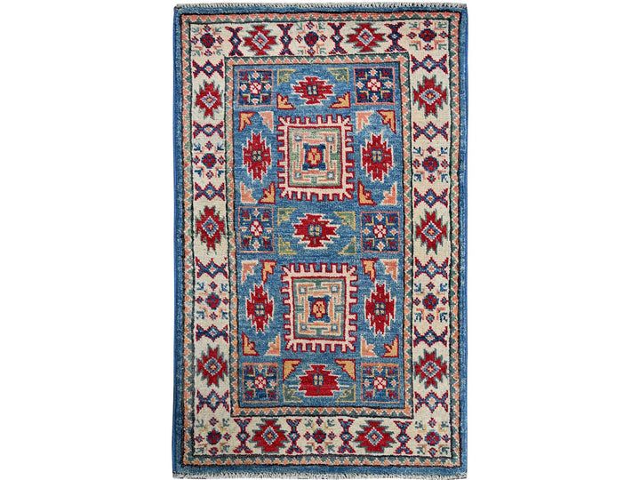 1'10" x 3'0" New Hand Knotted Blue Wool Rectangle Oriental Rug - MOA102378