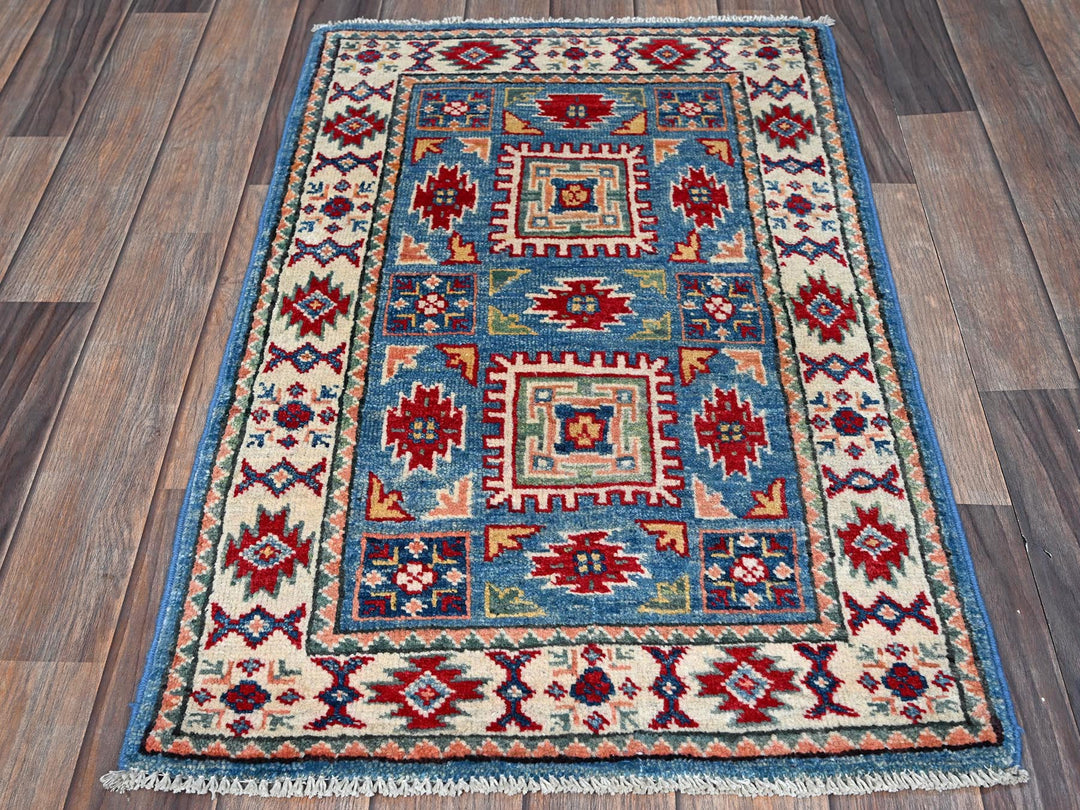 1'10" x 3'0" New Hand Knotted Blue Wool Rectangle Oriental Rug - MOA102378