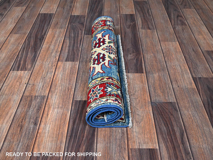 2'1" x 2'11" New Hand Knotted Blue Wool Rectangle Oriental Rug - MOA102379