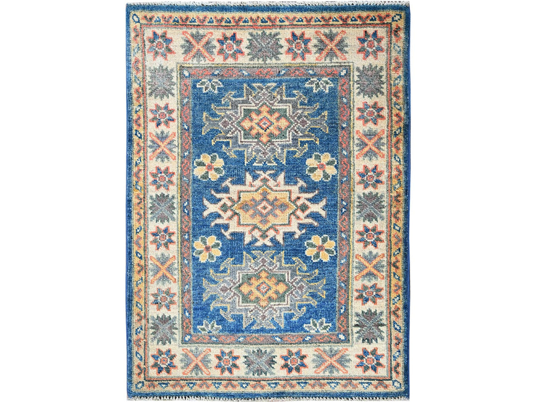 2'1" x 2'9" New Hand Knotted Blue Wool Rectangle Oriental Rug - MOA102380