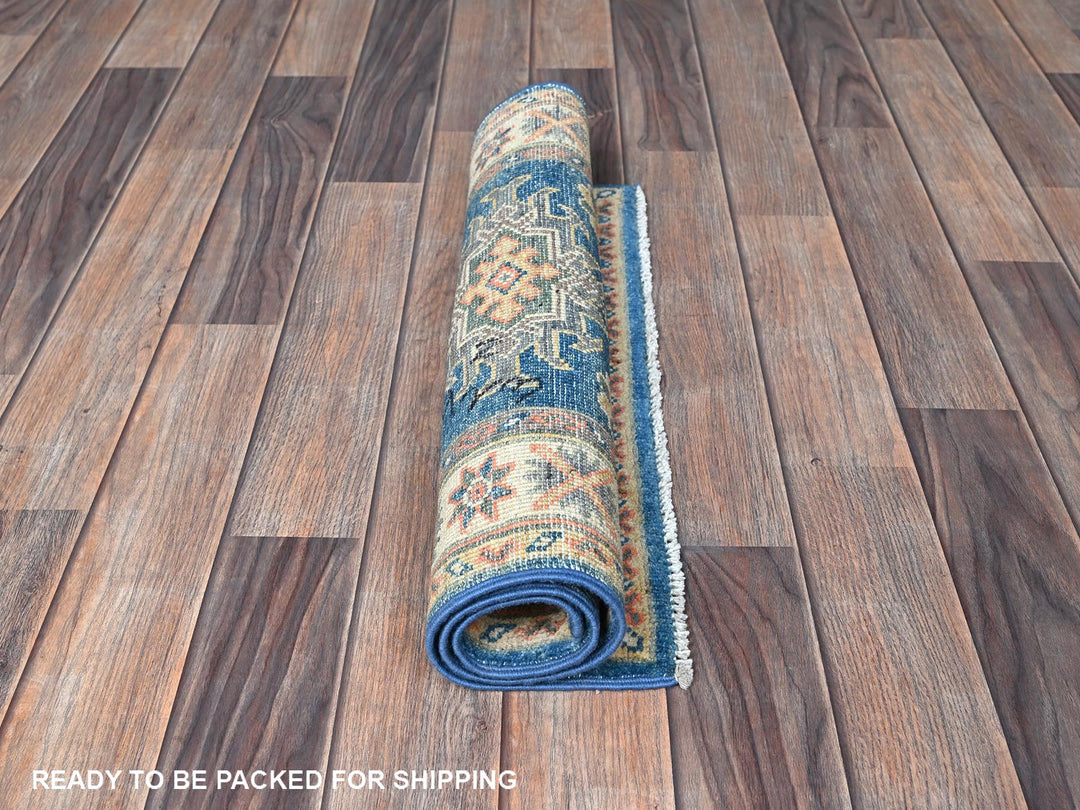 2'1" x 2'9" New Hand Knotted Blue Wool Rectangle Oriental Rug - MOA102380