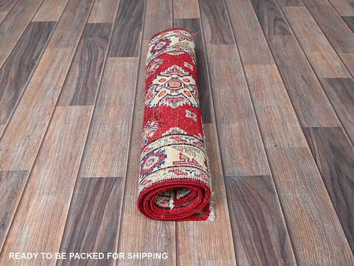 1'11" x 3'0" New Hand Knotted Red Wool Rectangle Oriental Rug - MOA102385