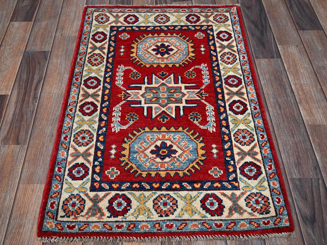 2'1" x 3'1" New Hand Knotted Red Wool Rectangle Oriental Rug - MOA102386