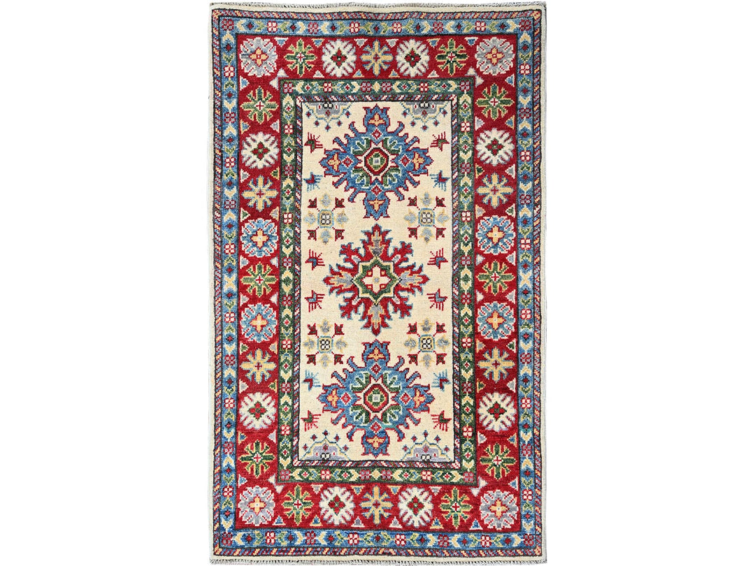 2'6" x 4'1" New Hand Knotted Ivory Wool Rectangle Oriental Rug - MOA102393