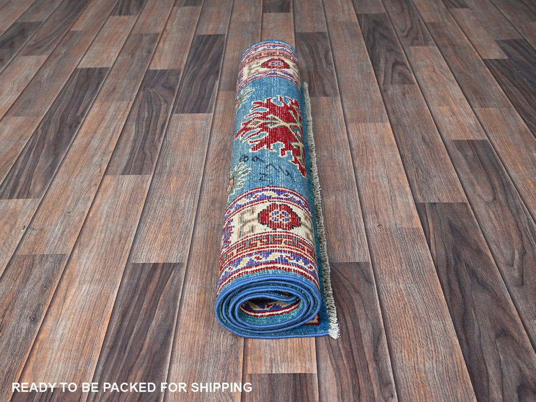 2'7" x 4'1" New Hand Knotted Blue Wool Rectangle Oriental Rug - MOA102398
