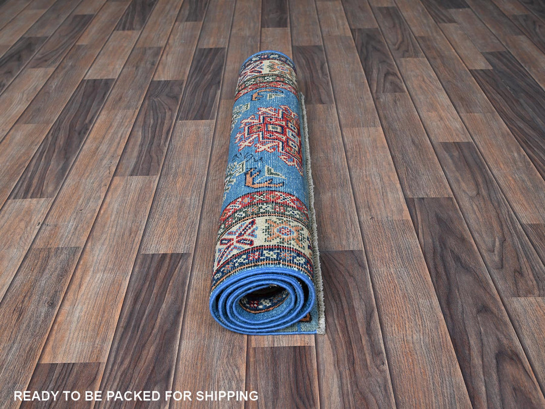 2'9" x 4'1" New Hand Knotted Blue Wool Rectangle Oriental Rug - MOA102399