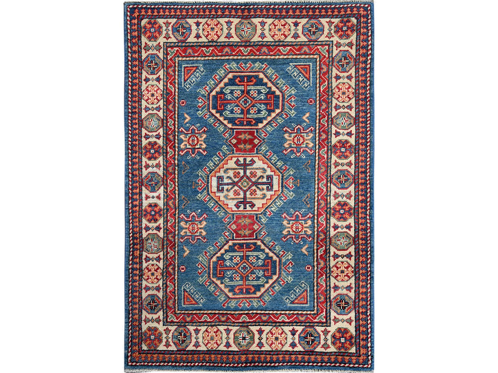 2'8" x 3'11" New Hand Knotted Blue Wool Rectangle Oriental Rug - MOA102402
