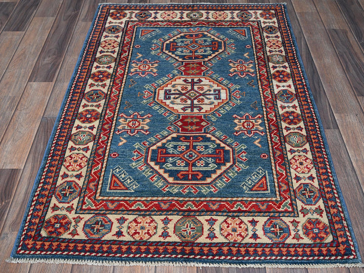 2'8" x 3'11" New Hand Knotted Blue Wool Rectangle Oriental Rug - MOA102402