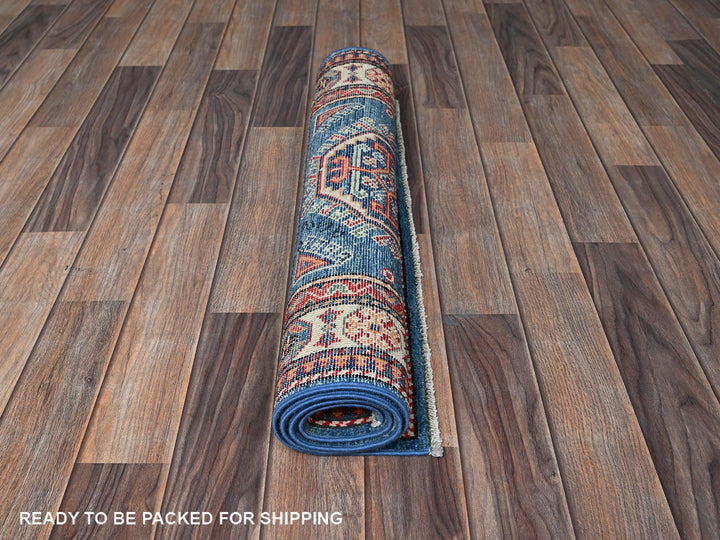 2'8" x 3'11" New Hand Knotted Blue Wool Rectangle Oriental Rug - MOA102402