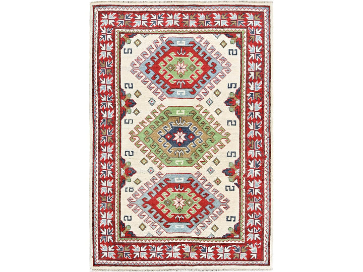 3'3" x 4'10" New Hand Knotted Ivory Wool Rectangle Oriental Rug - MOA102416