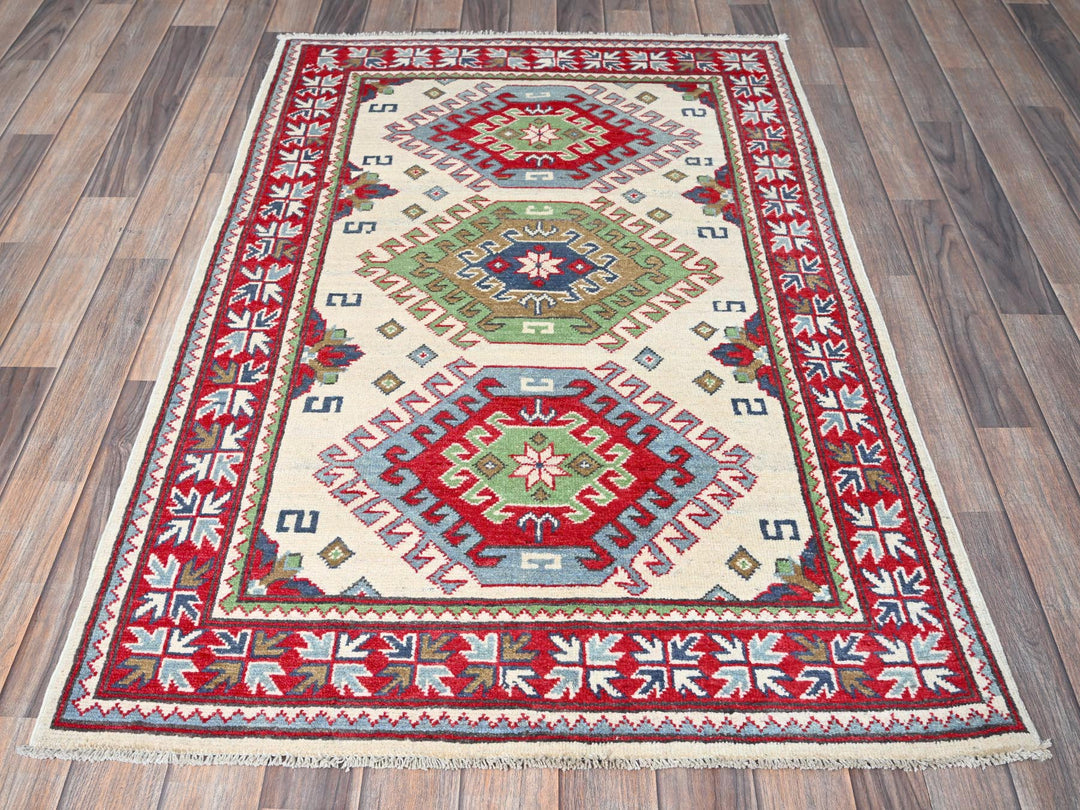 3'3" x 4'10" New Hand Knotted Ivory Wool Rectangle Oriental Rug - MOA102416