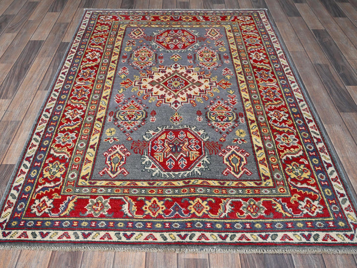 4'1" x 5'10" New Hand Knotted Grey Wool Rectangle Oriental Rug - MOA102419