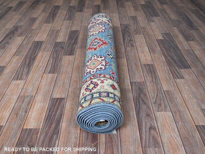3'11" x 12'11" New Hand Knotted Blue Wool Runner Oriental Rug - MOA102420
