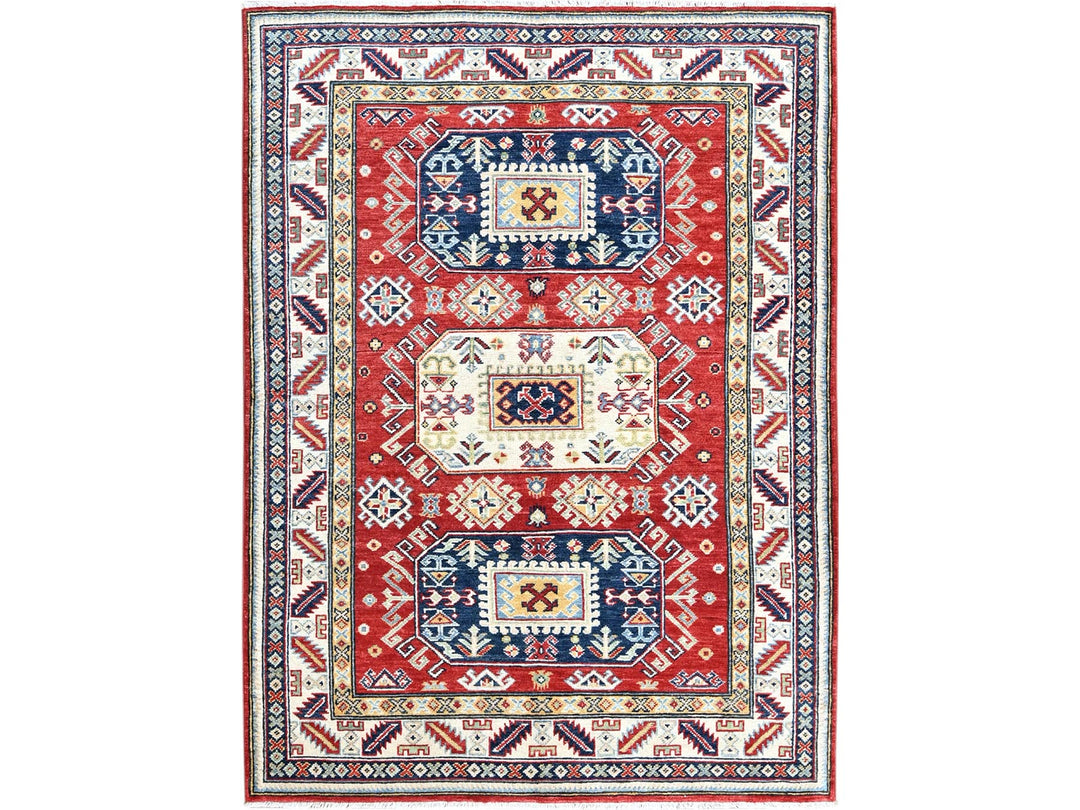 4'1" x 5'6" New Hand Knotted Red Wool Rectangle Oriental Rug - MOA102421
