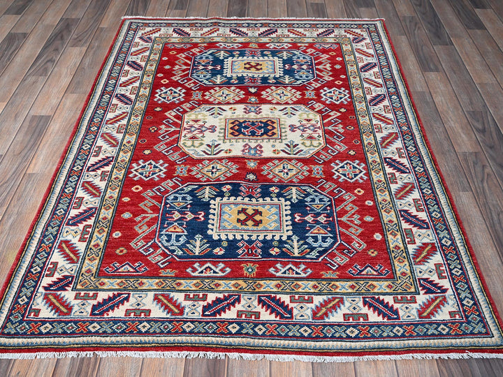 4'1" x 5'6" New Hand Knotted Red Wool Rectangle Oriental Rug - MOA102421