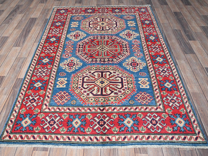 4'1" x 6'0" New Hand Knotted Blue Wool Rectangle Oriental Rug - MOA102423