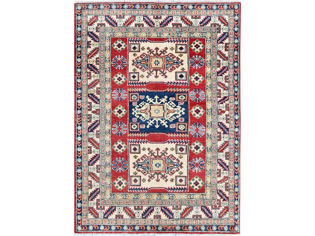 3'9" x 5'3" New Hand Knotted Red Wool Rectangle Oriental Rug - MOA102425