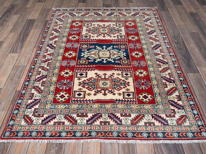 3'9" x 5'3" New Hand Knotted Red Wool Rectangle Oriental Rug - MOA102425