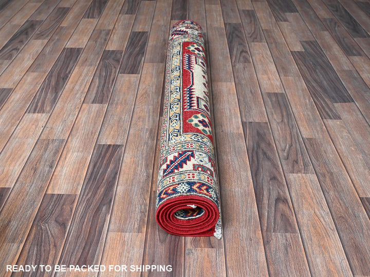 3'9" x 5'3" New Hand Knotted Red Wool Rectangle Oriental Rug - MOA102425