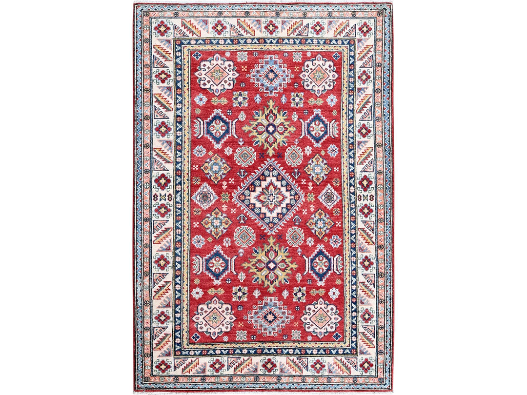 4'0" x 6'0" New Hand Knotted Red Wool Rectangle Oriental Rug - MOA102426