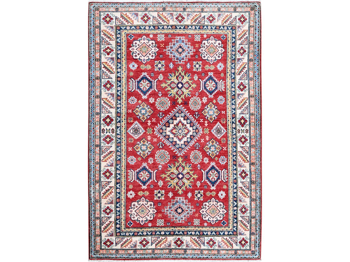 4'0" x 6'0" New Hand Knotted Red Wool Rectangle Oriental Rug - MOA102426