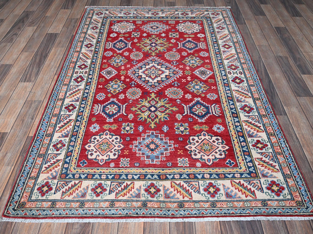 4'0" x 6'0" New Hand Knotted Red Wool Rectangle Oriental Rug - MOA102426
