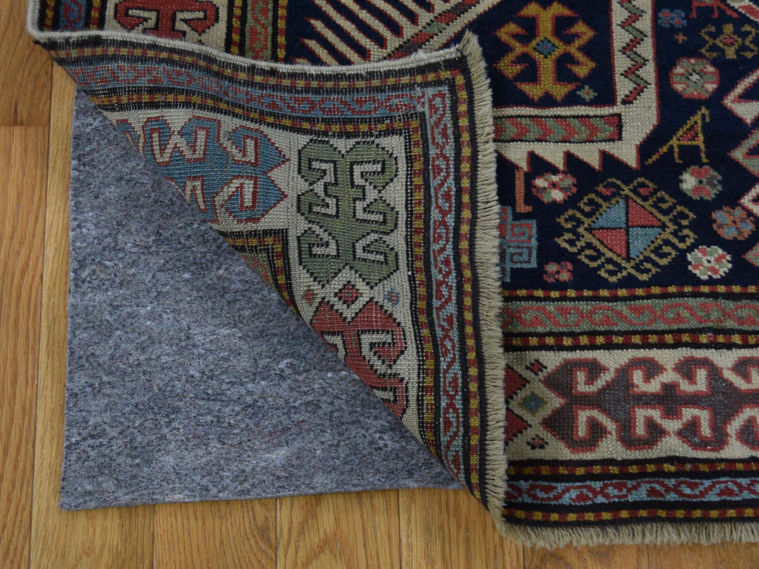 4'0" x 10'4" Vintage Hand Knotted Blue Wool Runner Oriental Rug - MOA10242866