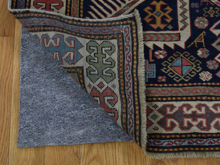 4'0" x 10'4" Vintage Hand Knotted Blue Wool Runner Oriental Rug - MOA10242866