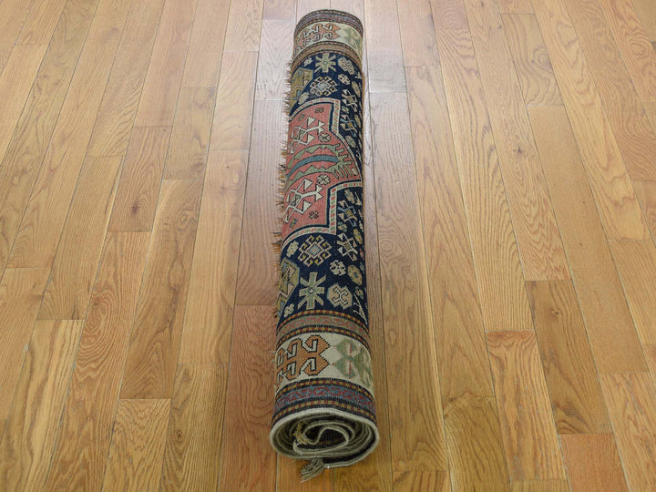 4'0" x 10'4" Vintage Hand Knotted Blue Wool Runner Oriental Rug - MOA10242866