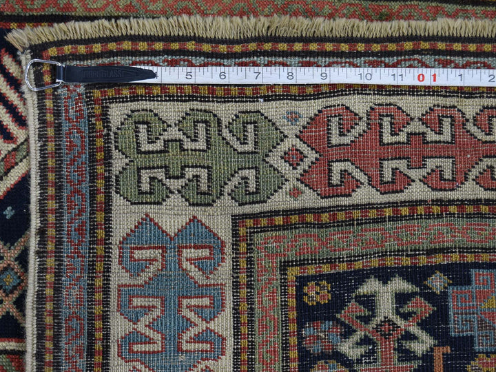 4'0" x 10'4" Vintage Hand Knotted Blue Wool Runner Oriental Rug - MOA10242866