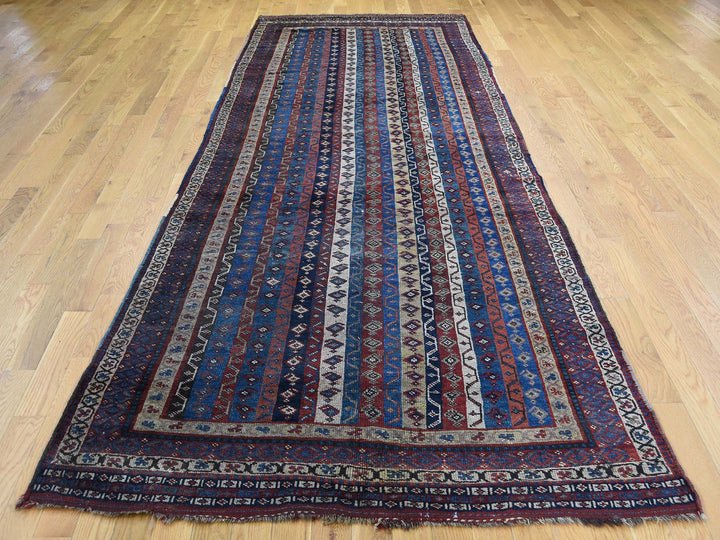 4'10" x 11'8" Vintage Hand Knotted Blue Wool Rectangle Oriental Rug - MOA10243138