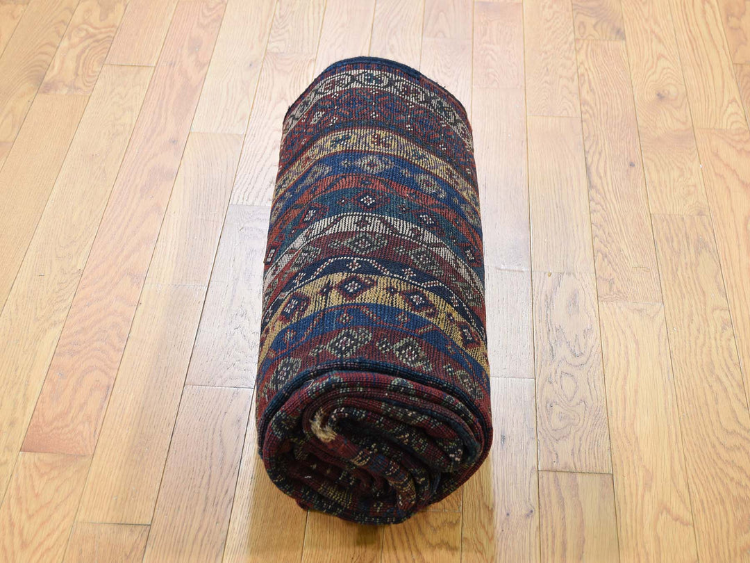 4'10" x 11'8" Vintage Hand Knotted Blue Wool Rectangle Oriental Rug - MOA10243138
