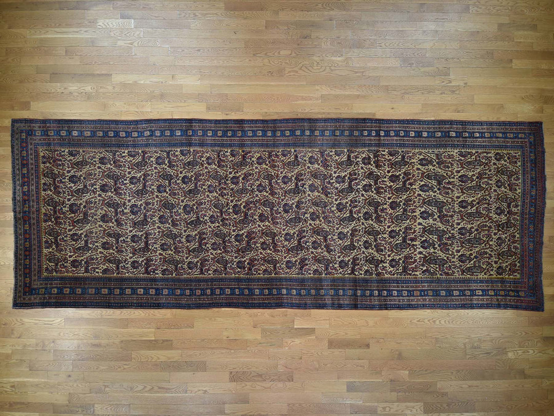 7'2" x 20'1" Vintage Hand Knotted Yellow Wool Runner Oriental Rug - MOA10243139