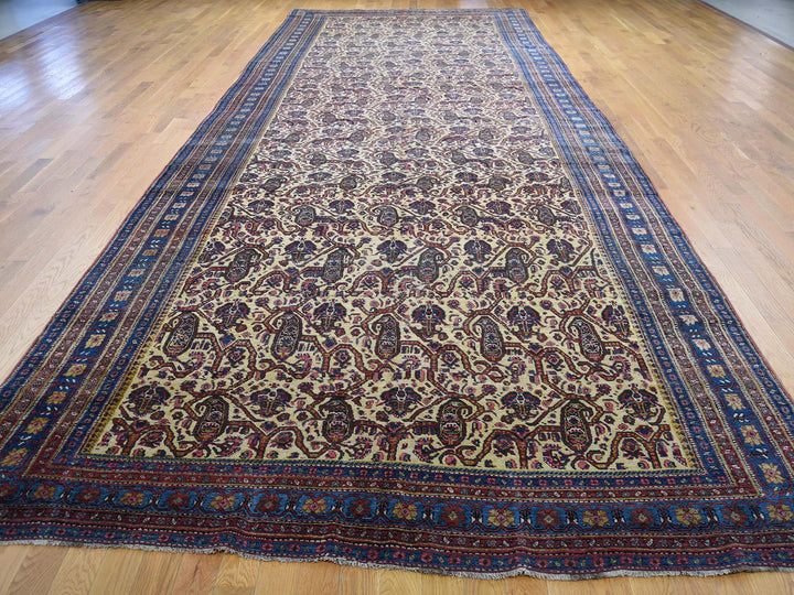 7'2" x 20'1" Vintage Hand Knotted Yellow Wool Runner Oriental Rug - MOA10243139