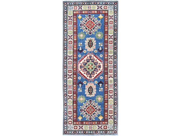 2'7" x 6'7" New Hand Knotted Blue Wool Runner Oriental Rug - MOA102437