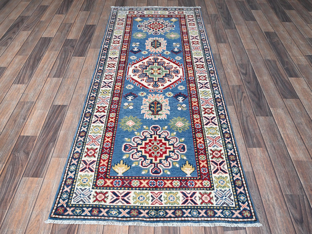 2'7" x 6'7" New Hand Knotted Blue Wool Runner Oriental Rug - MOA102437