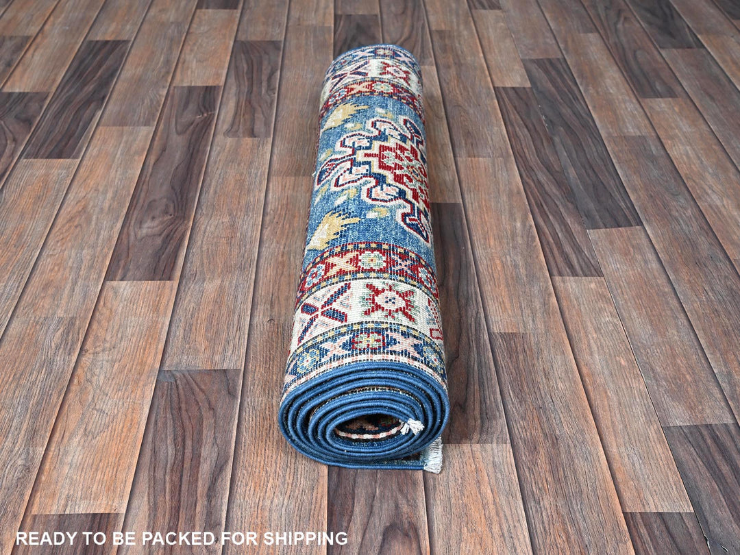 2'7" x 6'7" New Hand Knotted Blue Wool Runner Oriental Rug - MOA102437