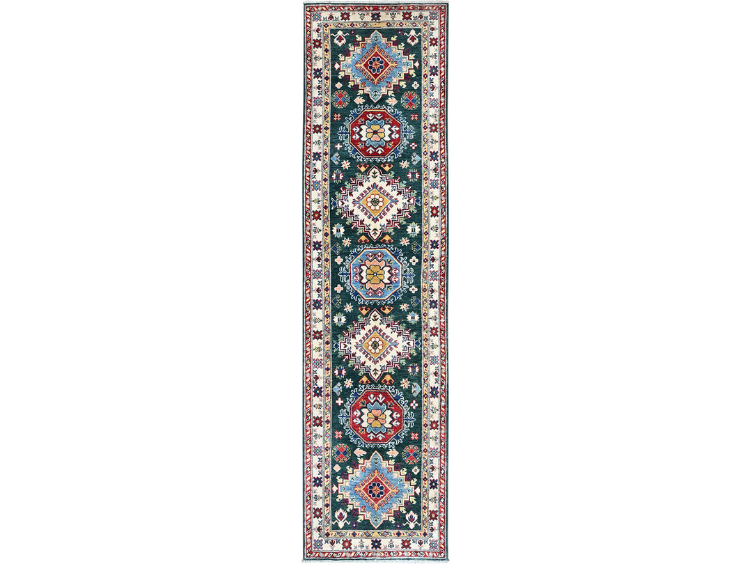2'6" x 9'9" New Hand Knotted Green Wool Runner Oriental Rug - MOA102439