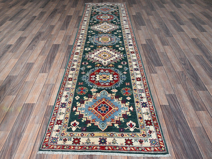 2'6" x 9'9" New Hand Knotted Green Wool Runner Oriental Rug - MOA102439