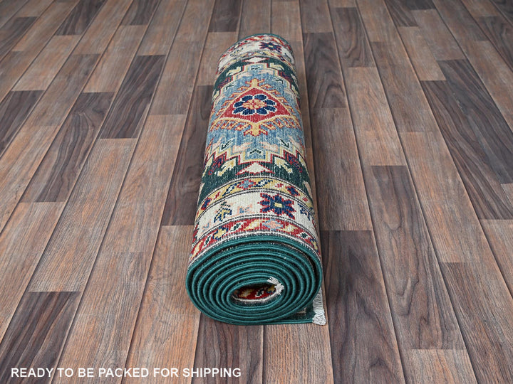 2'6" x 9'9" New Hand Knotted Green Wool Runner Oriental Rug - MOA102439