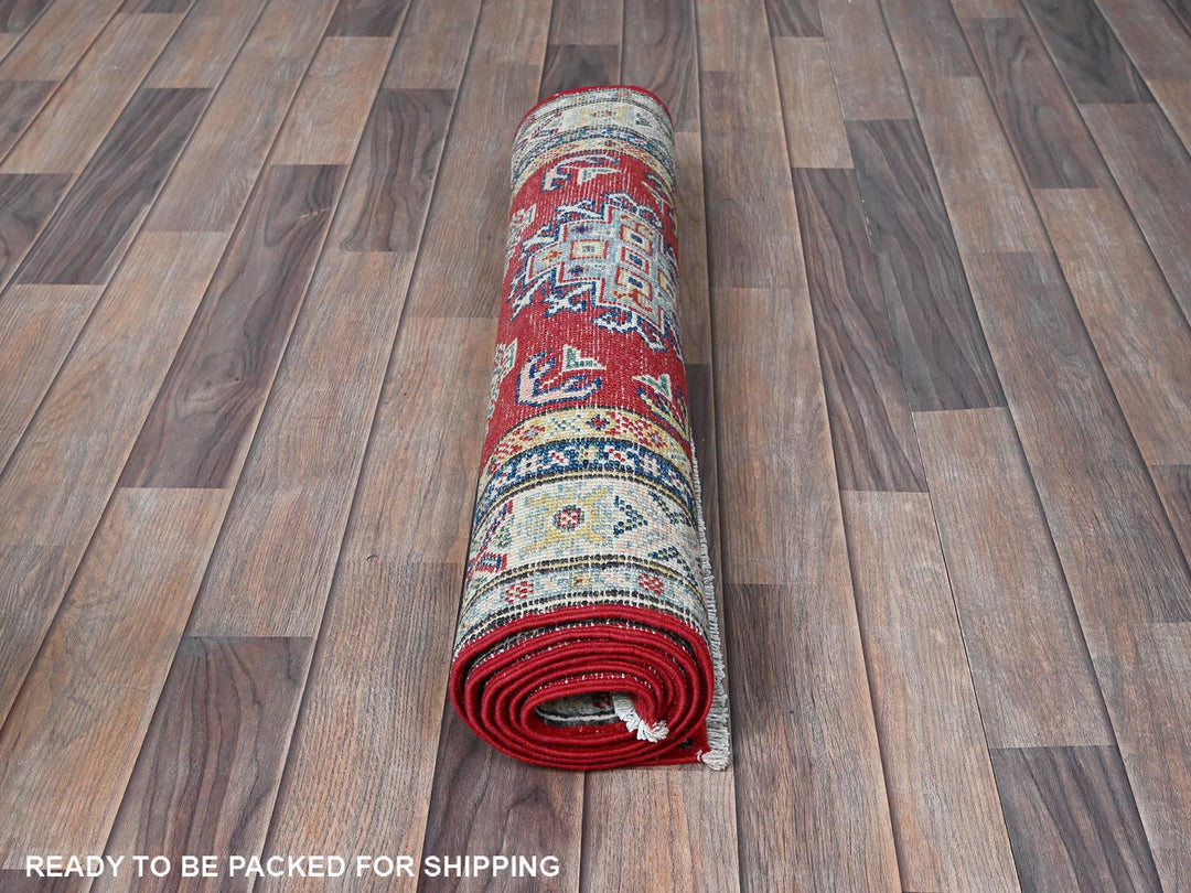 2'7" x 6'7" New Hand Knotted Red Wool Runner Oriental Rug - MOA102441