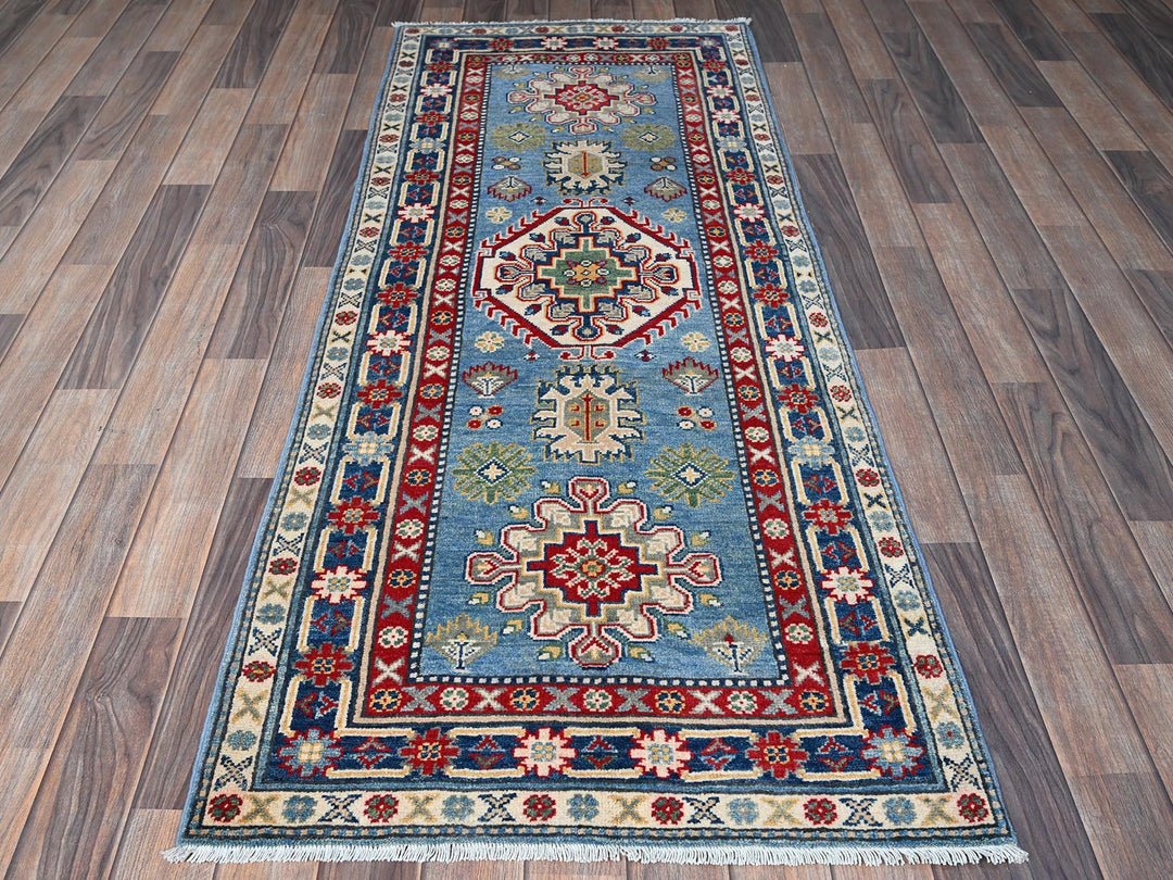 2'7" x 6'7" New Hand Knotted Blue Wool Runner Oriental Rug - MOA102442