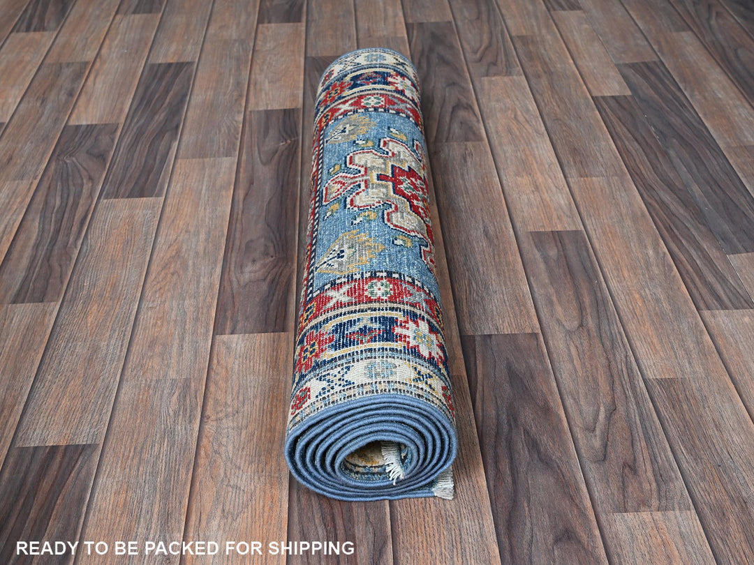 2'7" x 6'7" New Hand Knotted Blue Wool Runner Oriental Rug - MOA102442