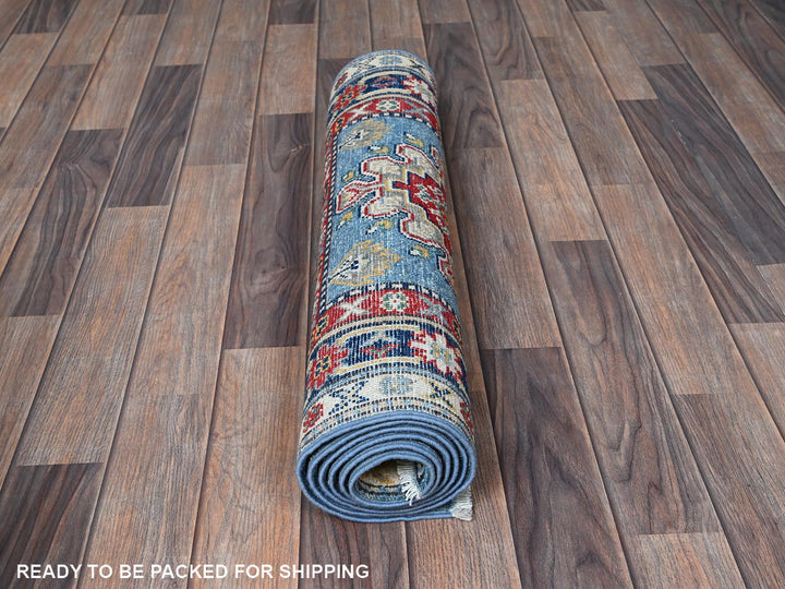 2'7" x 6'7" New Hand Knotted Blue Wool Runner Oriental Rug - MOA102442