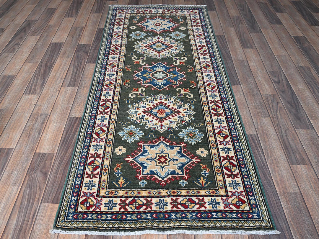 2'8" x 6'5" New Hand Knotted Green Wool Runner Oriental Rug - MOA102445