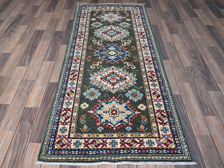 2'8" x 6'5" New Hand Knotted Green Wool Runner Oriental Rug - MOA102445